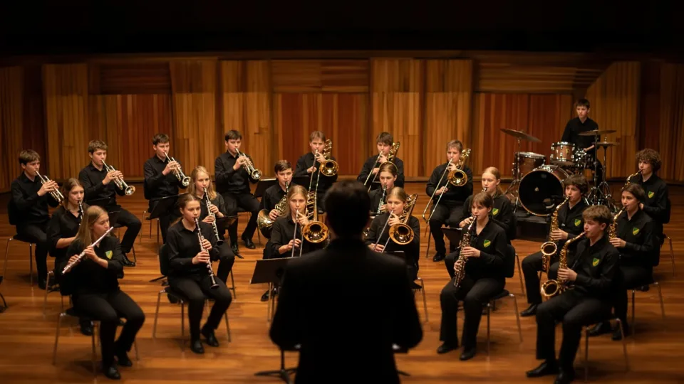 Korps og dirigent på scenen